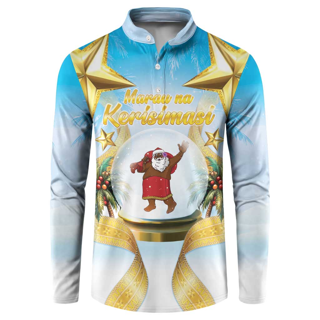 Fiji Christmas Button Sweatshirt Snow Globe With Fijian Santa LT05