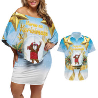 Fiji Christmas Couples Matching Off Shoulder Short Dress and Hawaiian Shirt Snow Globe With Fijian Santa LT05