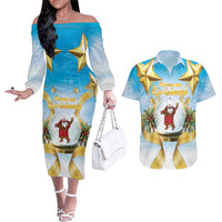 Fiji Christmas Couples Matching Off The Shoulder Long Sleeve Dress and Hawaiian Shirt Snow Globe With Fijian Santa LT05