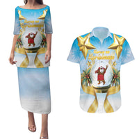 Fiji Christmas Couples Matching Puletasi and Hawaiian Shirt Snow Globe With Fijian Santa LT05