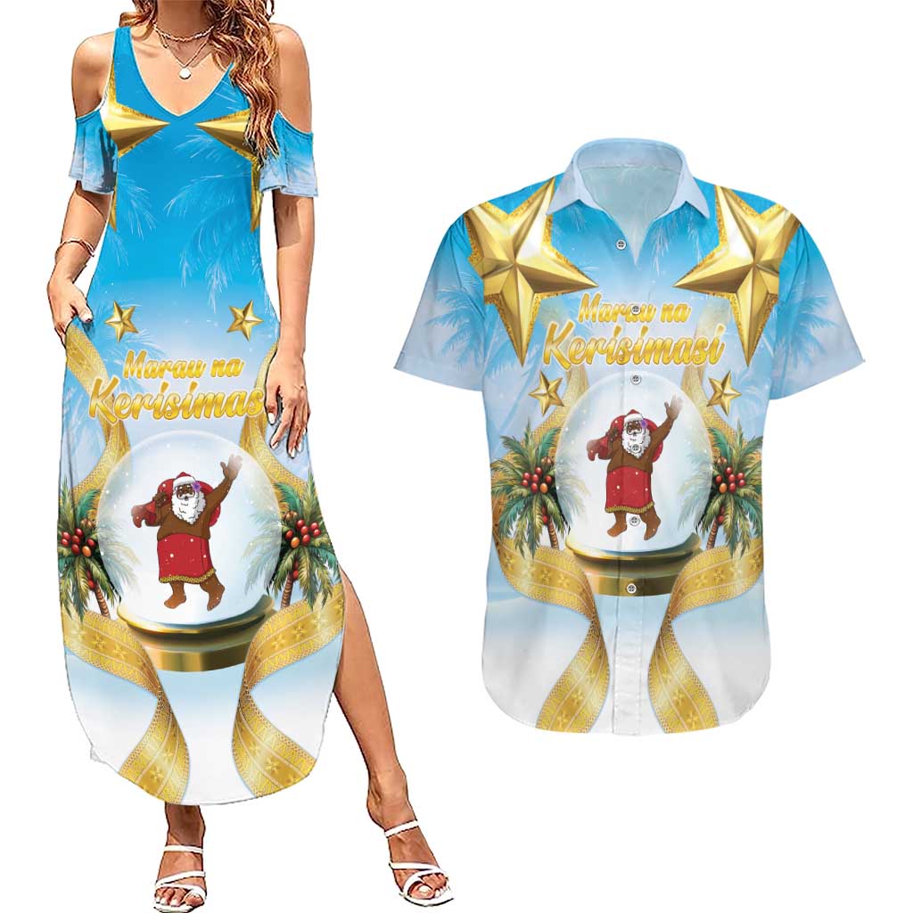 Fiji Christmas Couples Matching Summer Maxi Dress and Hawaiian Shirt Snow Globe With Fijian Santa LT05