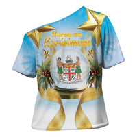 Fiji Christmas Cross Shoulder Shirt Snow Globe With Fijian Santa LT05