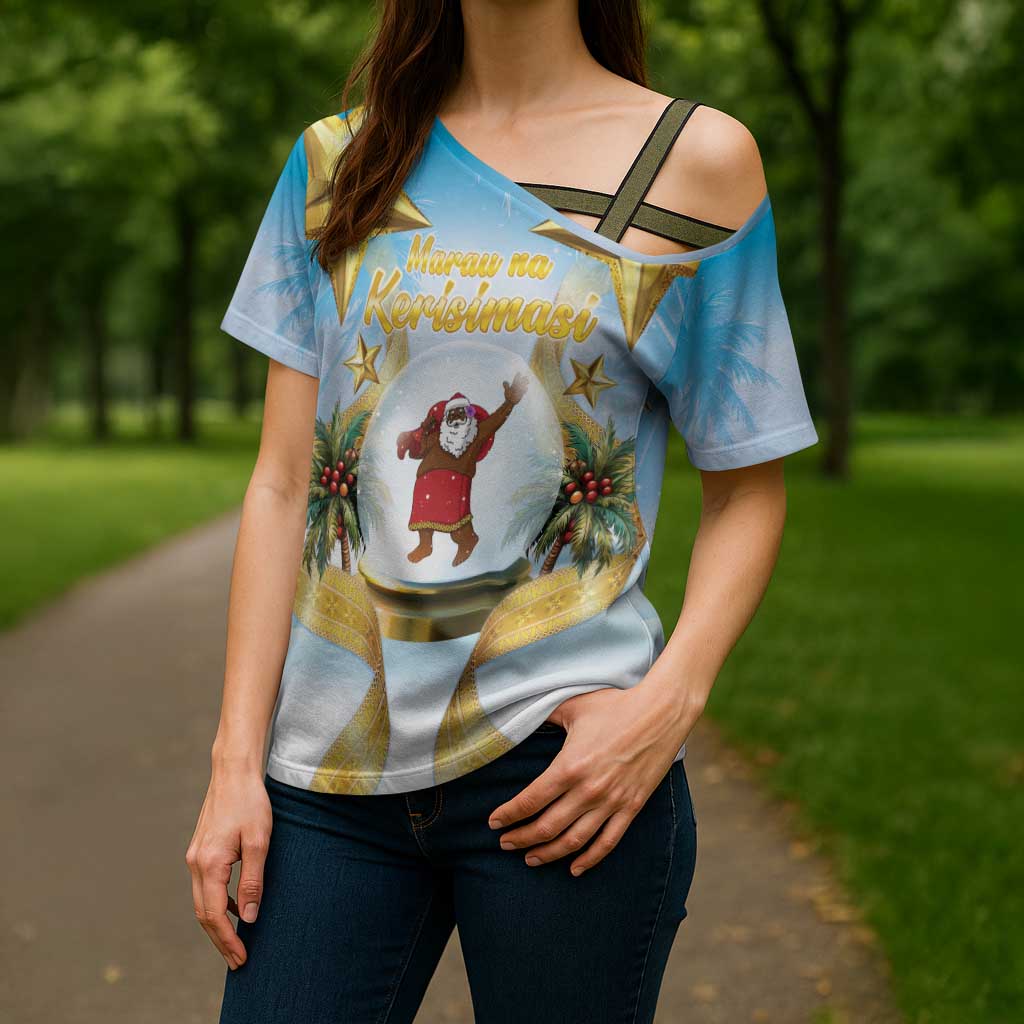 Fiji Christmas Cross Shoulder Shirt Snow Globe With Fijian Santa LT05