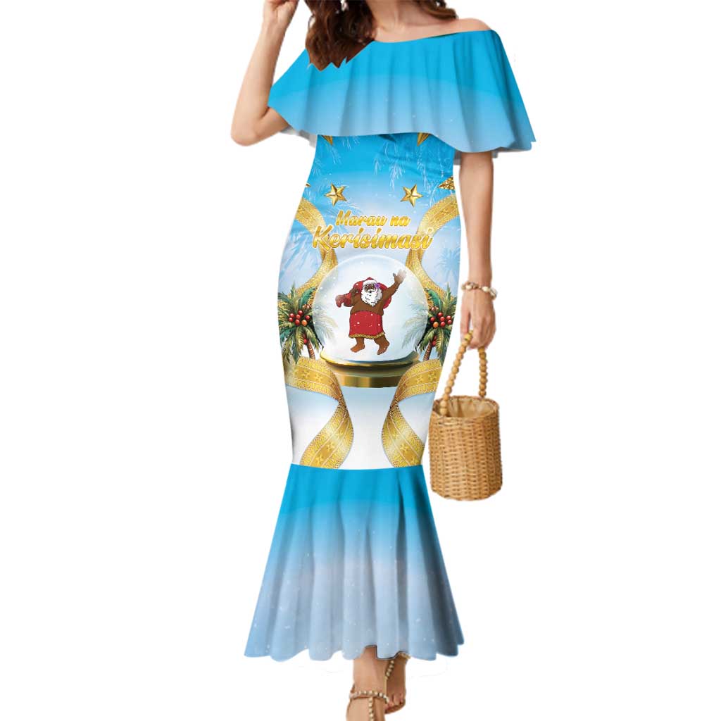 Fiji Christmas Family Matching Mermaid Dress and Hawaiian Shirt Snow Globe With Fijian Santa LT05