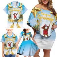 Fiji Christmas Family Matching Off Shoulder Short Dress and Hawaiian Shirt Snow Globe With Fijian Santa LT05 - Polynesian Pride