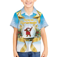 Fiji Christmas Family Matching Off Shoulder Short Dress and Hawaiian Shirt Snow Globe With Fijian Santa LT05 Son's Shirt Blue - Polynesian Pride