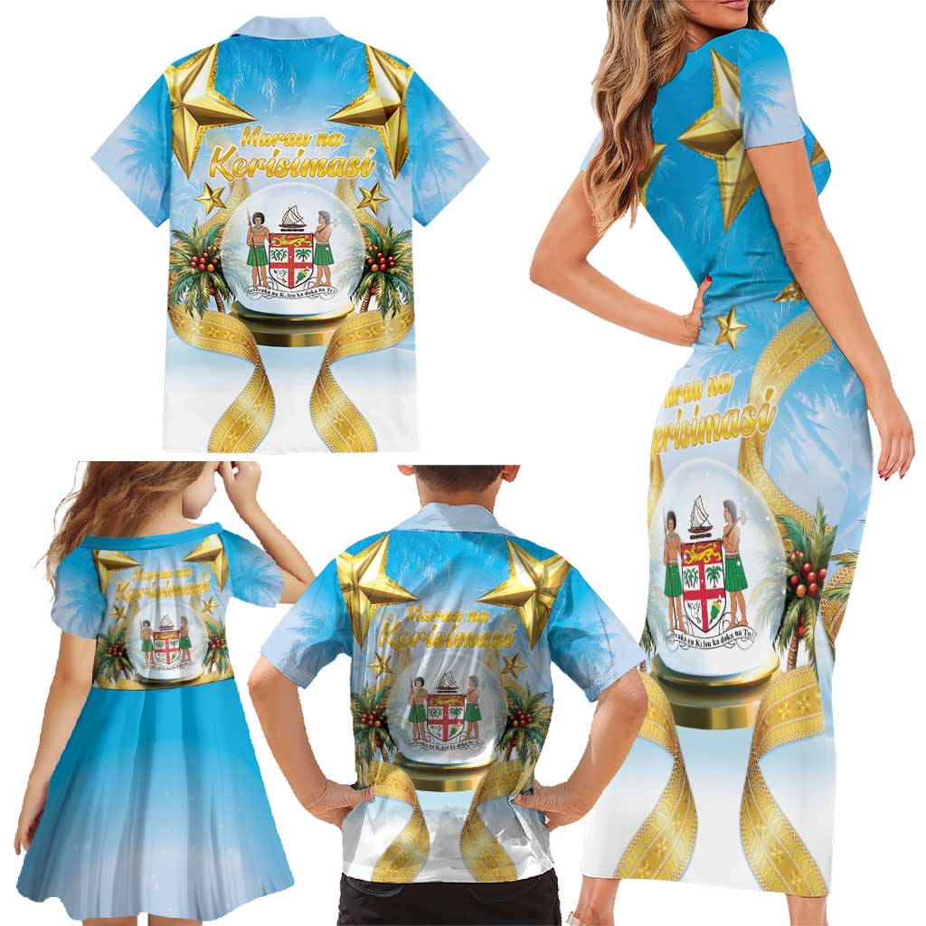 Fiji Christmas Family Matching Short Sleeve Bodycon Dress and Hawaiian Shirt Snow Globe With Fijian Santa LT05