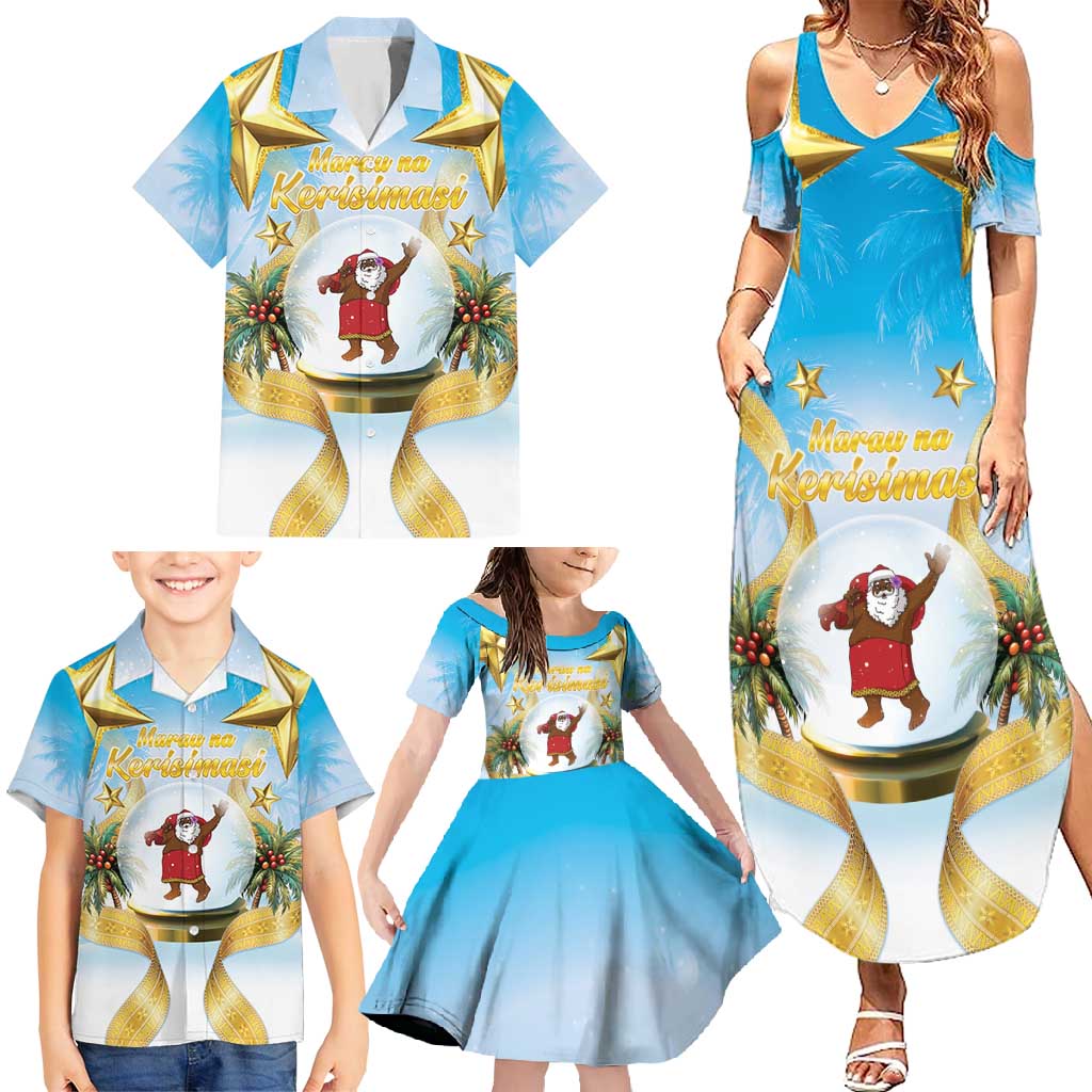 Fiji Christmas Family Matching Summer Maxi Dress and Hawaiian Shirt Snow Globe With Fijian Santa LT05