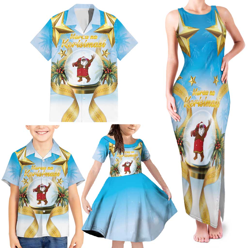 Fiji Christmas Family Matching Tank Maxi Dress and Hawaiian Shirt Snow Globe With Fijian Santa LT05
