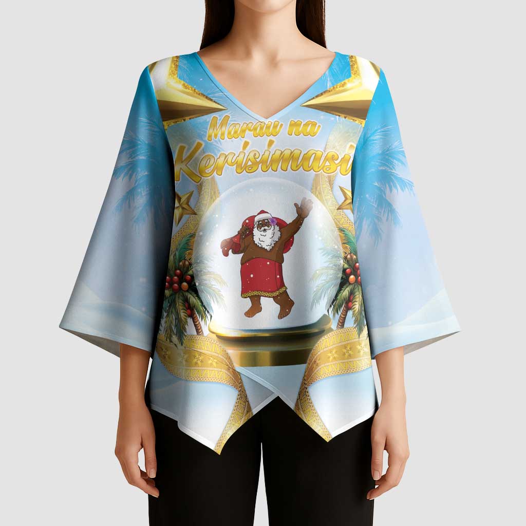 Fiji Christmas Kimono Sleeve Blouse Snow Globe With Fijian Santa LT05