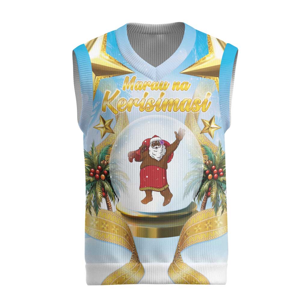 Fiji Christmas Knitted V-Neck Vest Snow Globe With Fijian Santa - Polynesian Pride