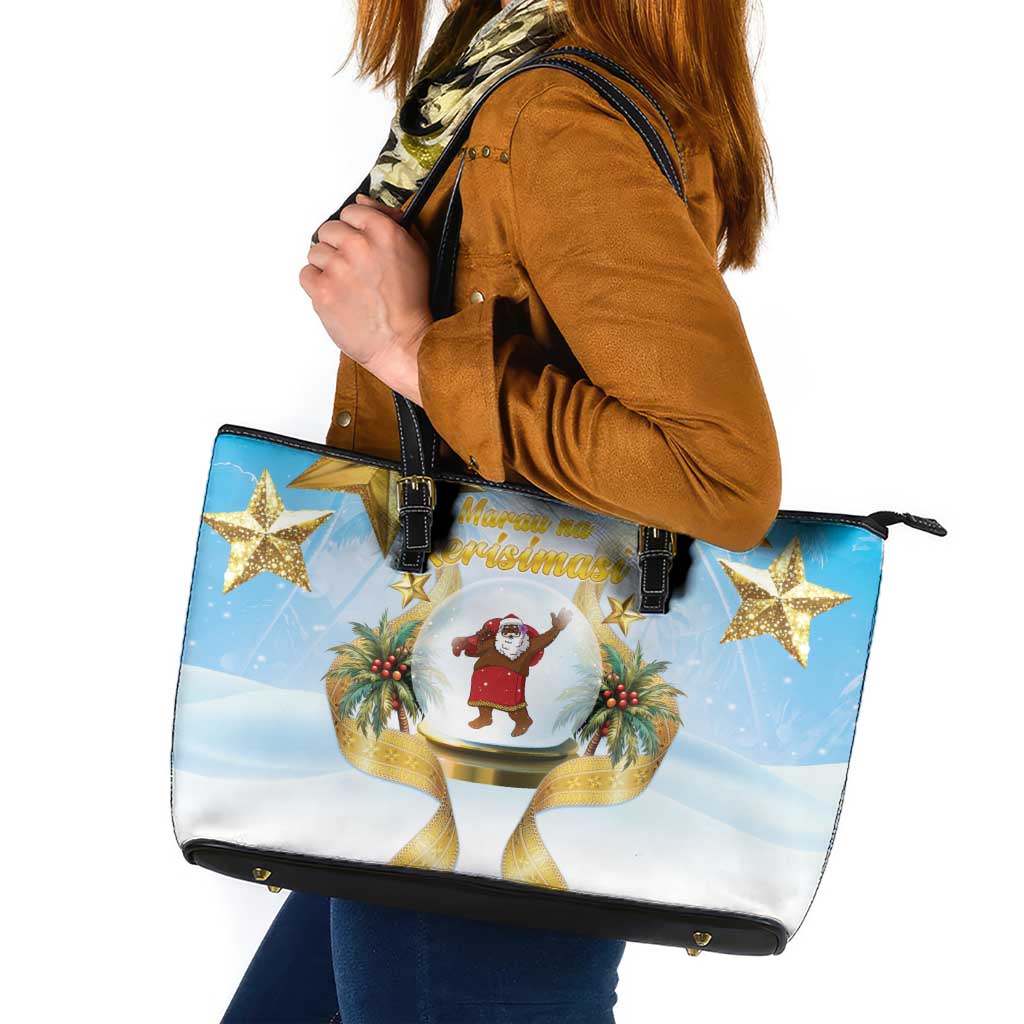 Fiji Christmas Leather Tote Bag Snow Globe With Fijian Santa LT05