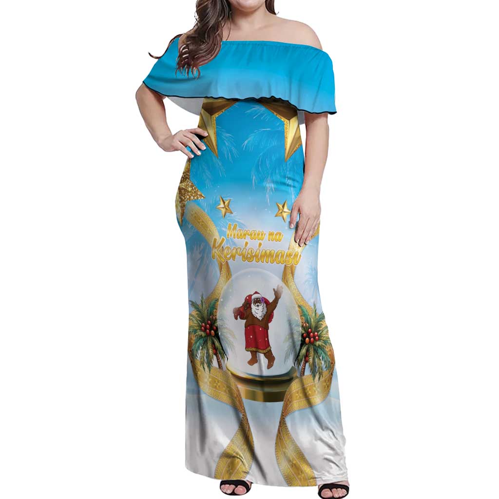 Fiji Christmas Off Shoulder Maxi Dress Snow Globe With Fijian Santa LT05