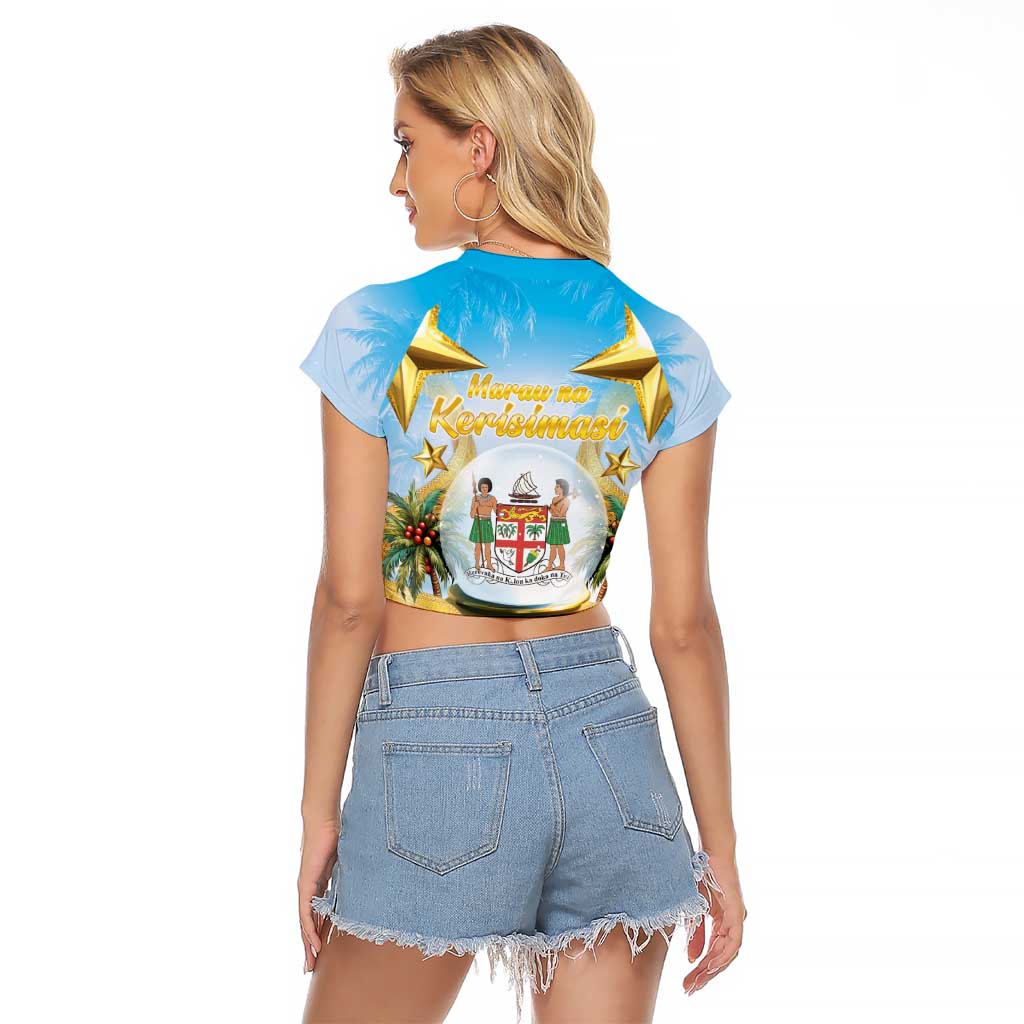Fiji Christmas Raglan Cropped T Shirt Snow Globe With Fijian Santa LT05