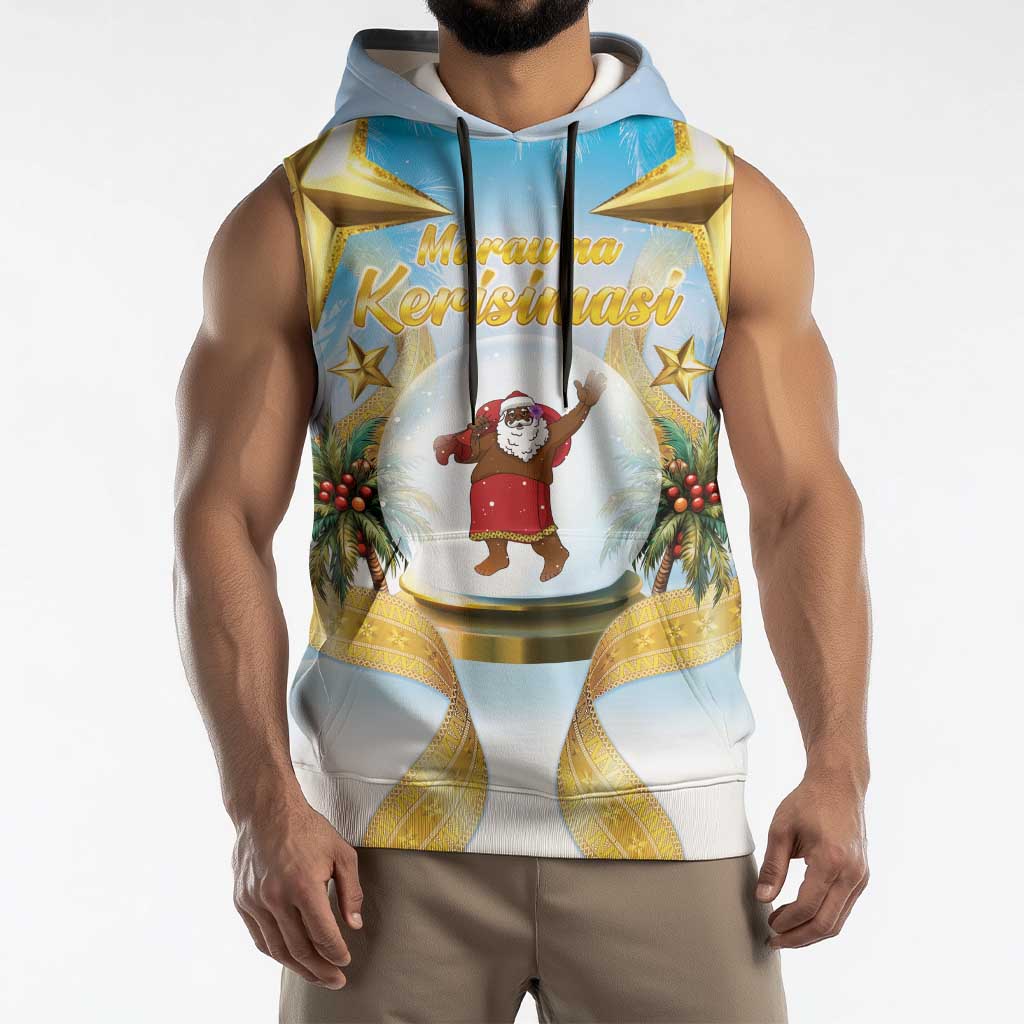 Fiji Christmas Sleeveless Hoodie Snow Globe With Fijian Santa LT05