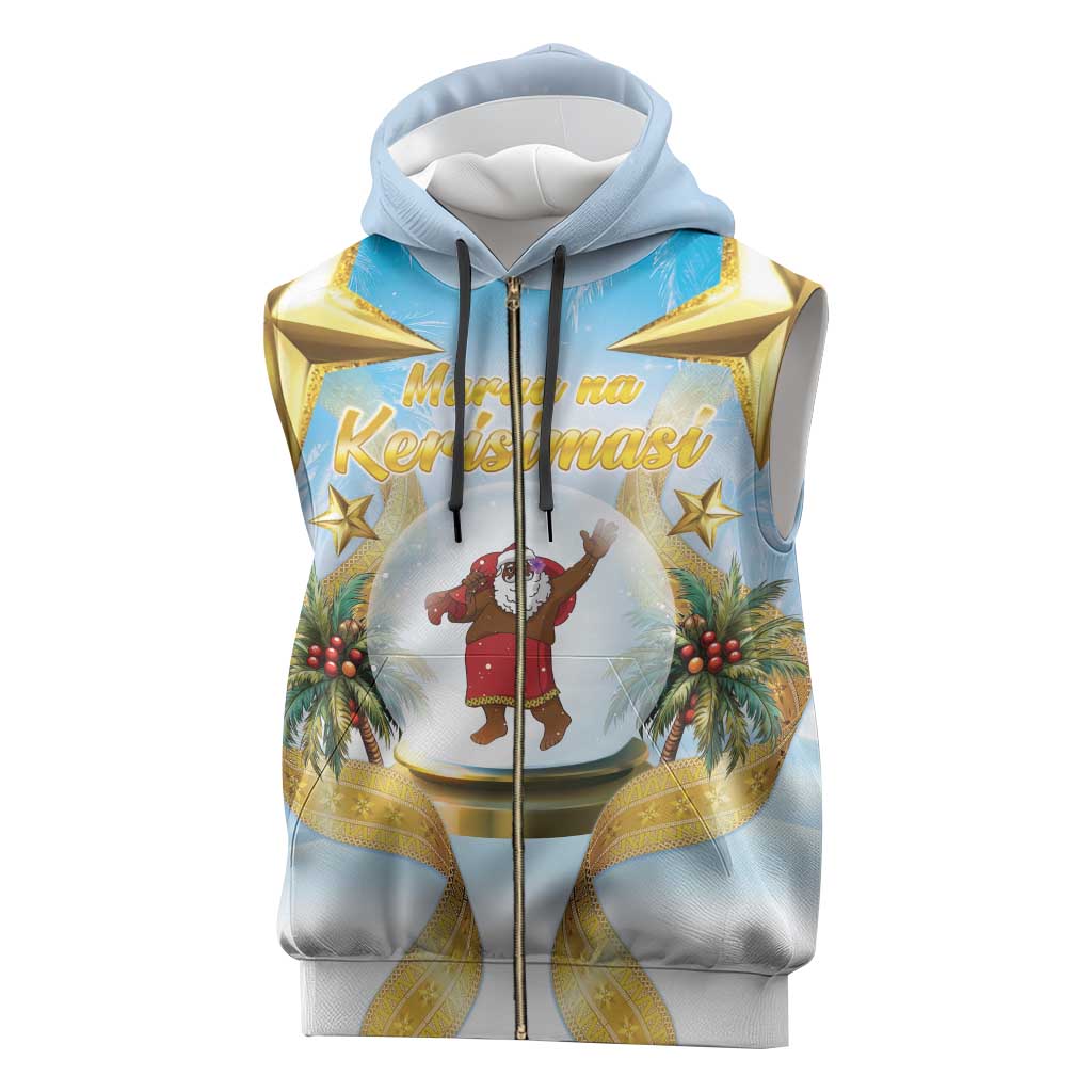 Fiji Christmas Sleeveless Zip Hoodie Snow Globe With Fijian Santa LT05