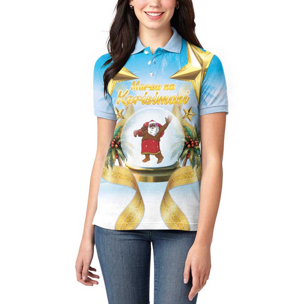 Fiji Christmas Women Polo Shirt Snow Globe With Fijian Santa LT05