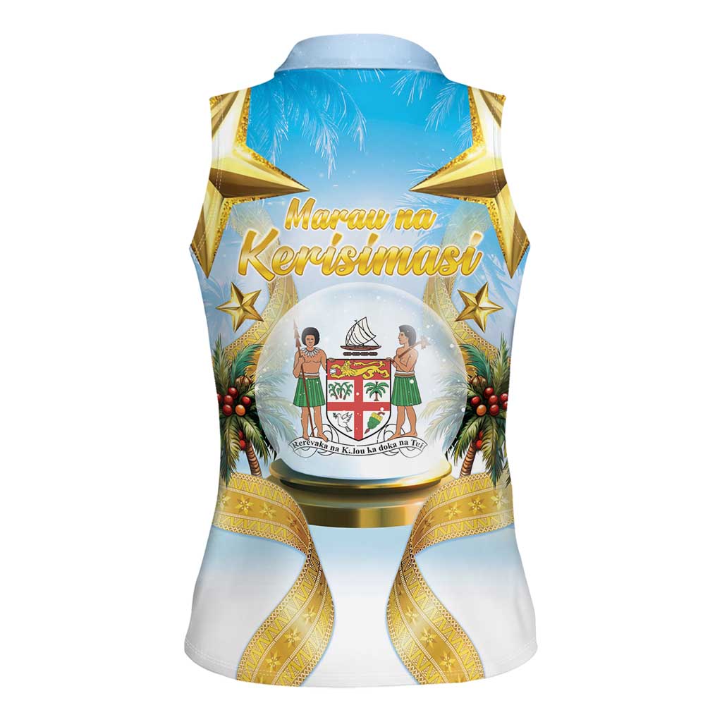 Fiji Christmas Women Sleeveless Polo Shirt Snow Globe With Fijian Santa LT05