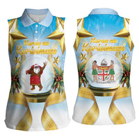 Fiji Christmas Women Sleeveless Polo Shirt Snow Globe With Fijian Santa LT05