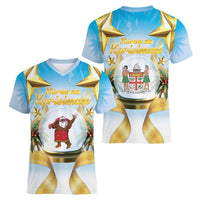 Fiji Christmas Women V-Neck T-Shirt Snow Globe With Fijian Santa LT05