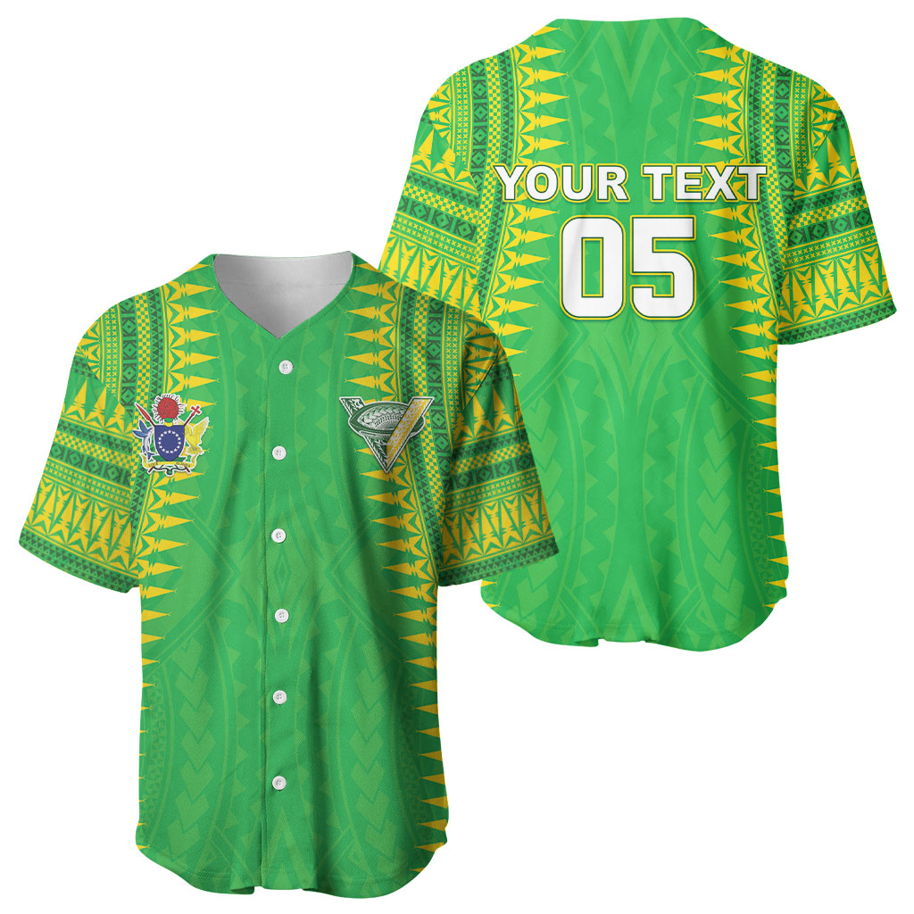 Cook Islands Rugby Custom Baseball Jersey Kuki Tribal Pattern Green Version LT05 - Polynesian Pride