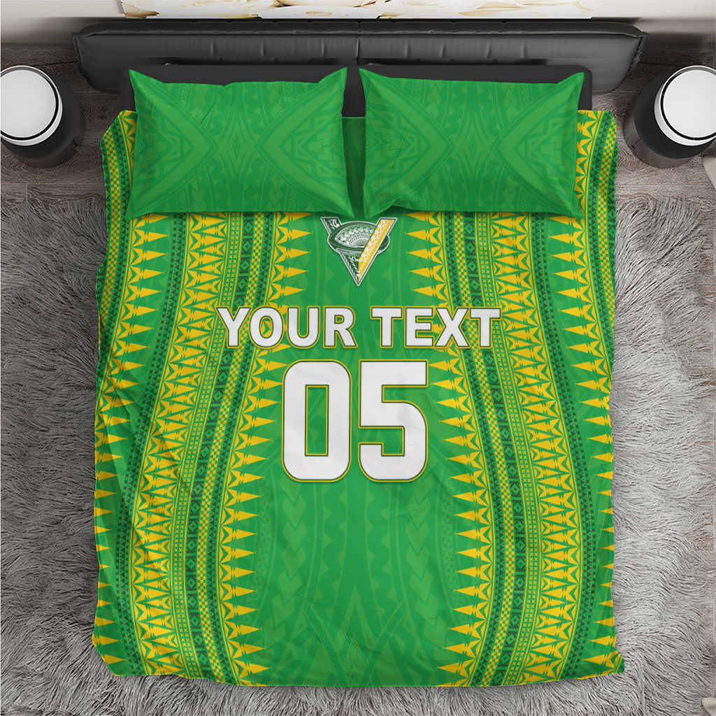 Cook Islands Rugby Custom Bedding Set Kuki Tribal Pattern Green Version
