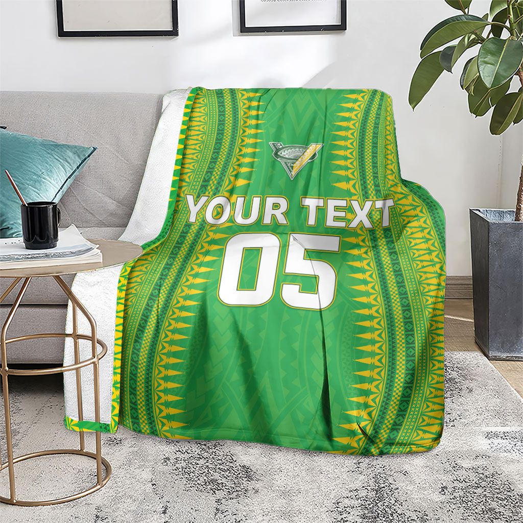 Cook Islands Rugby Custom Blanket Kuki Tribal Pattern Green Version LT05 - Polynesian Pride