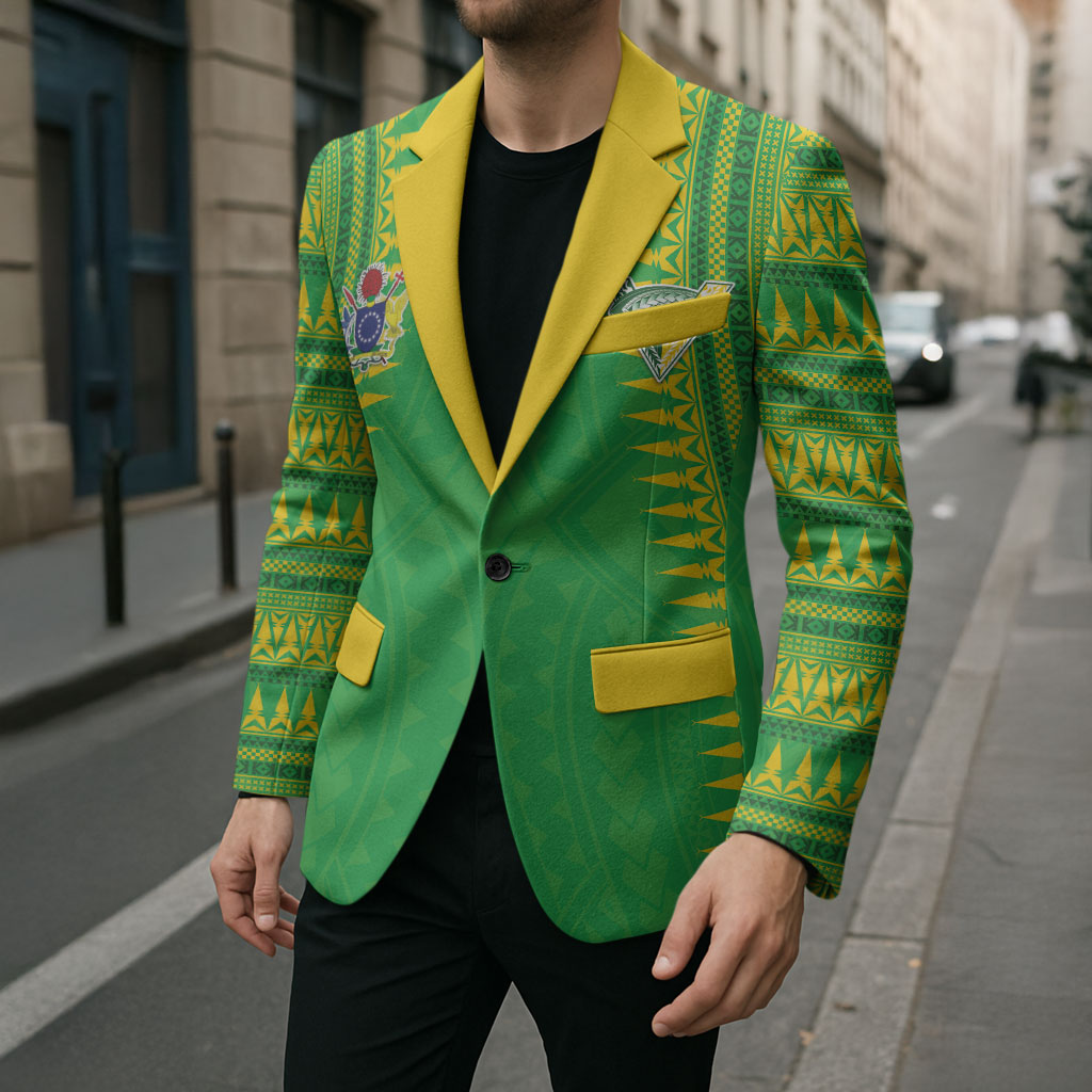 Cook Islands Rugby Custom Blazer Kuki Tribal Pattern Green Version LT05 - Polynesian Pride