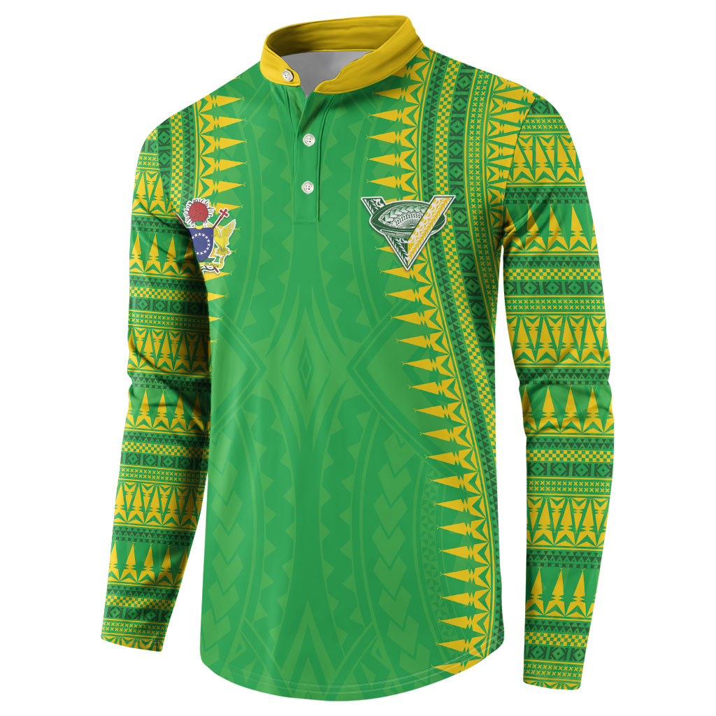 Cook Islands Rugby Custom Button Sweatshirt Kuki Tribal Pattern Green Version LT05 - Polynesian Pride