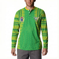 Cook Islands Rugby Custom Button Sweatshirt Kuki Tribal Pattern Green Version LT05 - Polynesian Pride