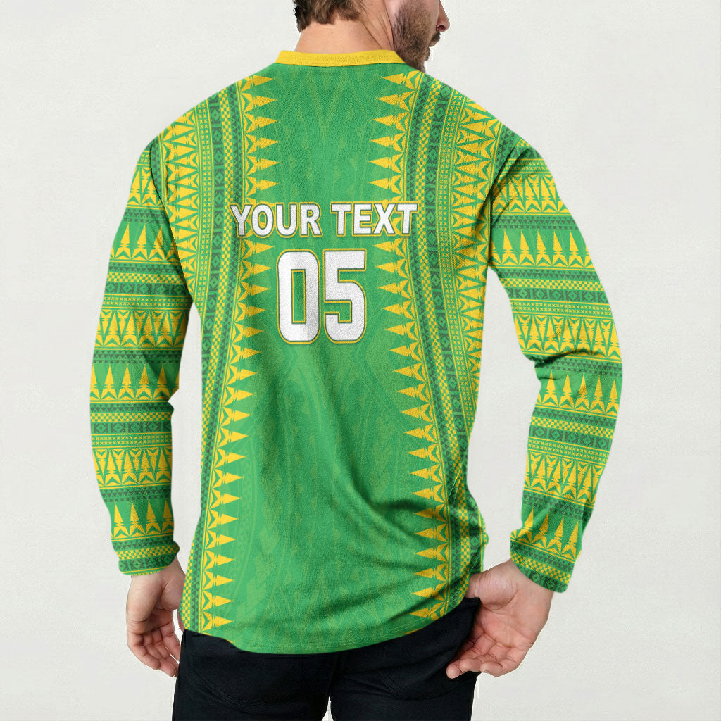 Cook Islands Rugby Custom Button Sweatshirt Kuki Tribal Pattern Green Version LT05 - Polynesian Pride