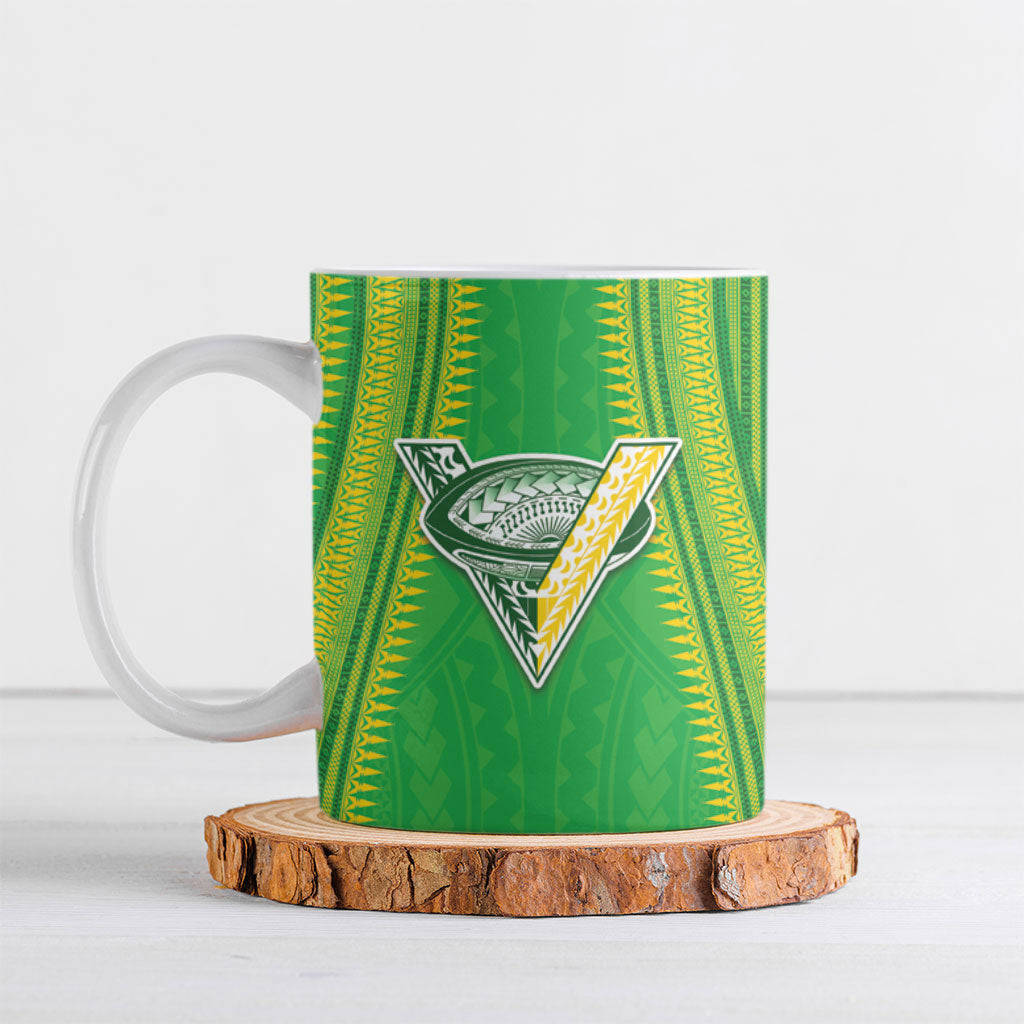 Cook Islands Rugby Custom Ceramic Mug Kuki Tribal Pattern Green Version LT05 Green - Polynesian Pride