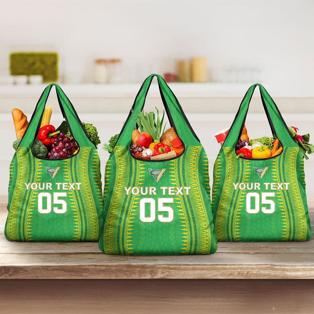 Cook Islands Rugby Custom Grocery Bag Kuki Tribal Pattern Green Version LT05 3-pack One Size Green - Polynesian Pride