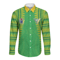 Cook Islands Rugby Custom Long Sleeve Button Shirt Kuki Tribal Pattern Green Version LT05 Unisex Green - Polynesian Pride