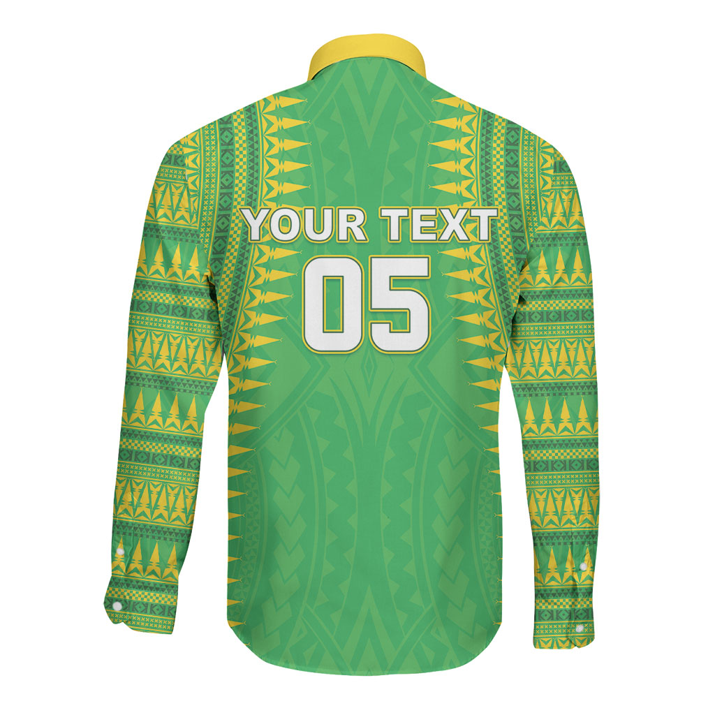 Cook Islands Rugby Custom Long Sleeve Button Shirt Kuki Tribal Pattern Green Version LT05 - Polynesian Pride