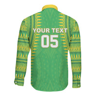Cook Islands Rugby Custom Long Sleeve Button Shirt Kuki Tribal Pattern Green Version LT05 - Polynesian Pride