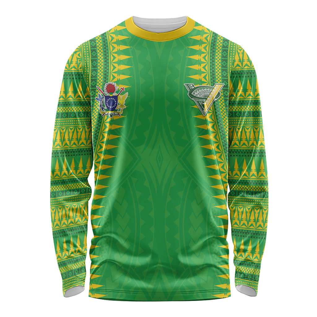 Cook Islands Rugby Custom Long Sleeve Shirt Kuki Tribal Pattern Green Version LT05 Unisex Green - Polynesian Pride