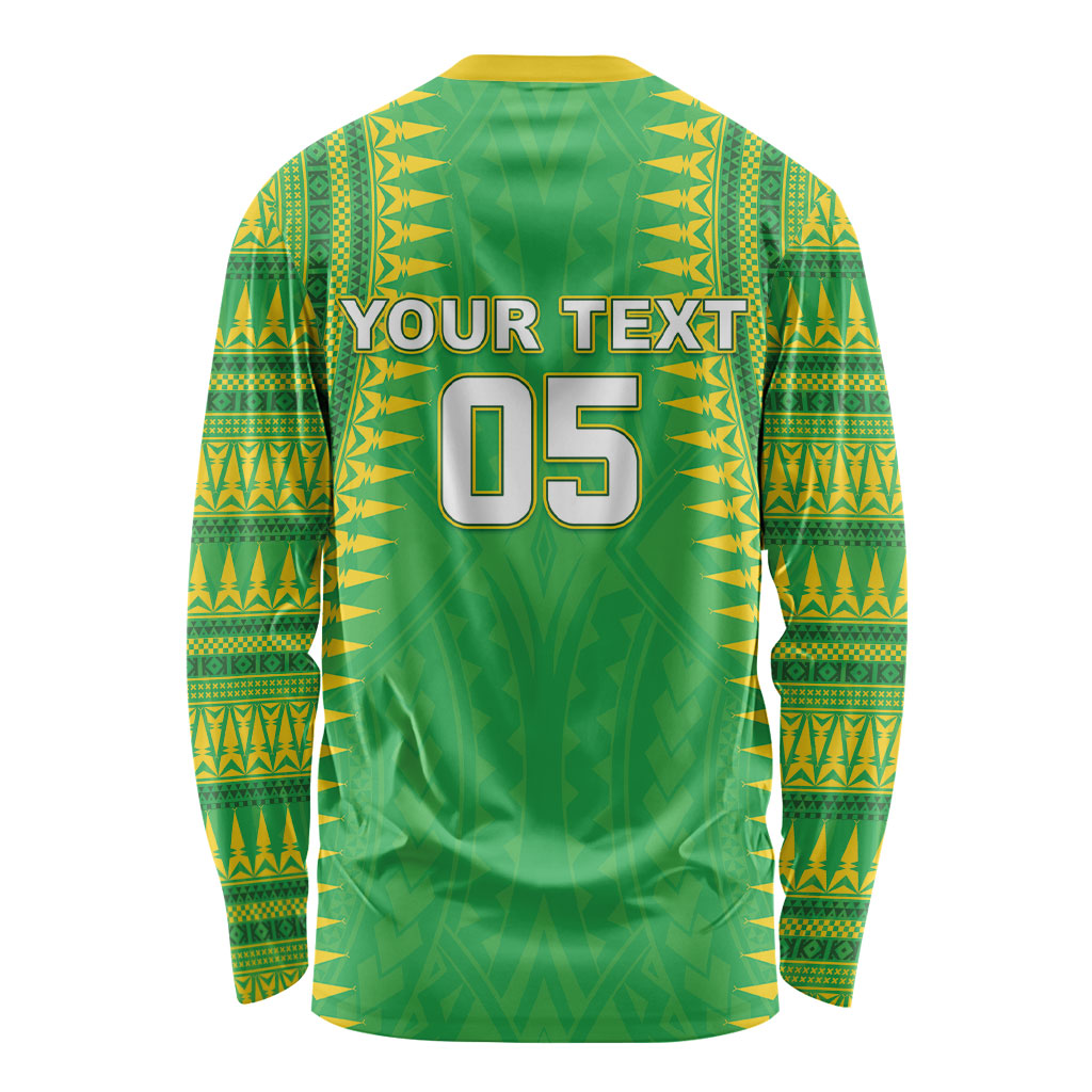 Cook Islands Rugby Custom Long Sleeve Shirt Kuki Tribal Pattern Green Version LT05 - Polynesian Pride