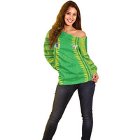 Cook Islands Rugby Custom Off Shoulder Sweater Kuki Tribal Pattern Green Version LT05 - Polynesian Pride