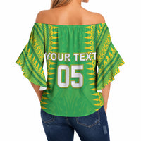 Cook Islands Rugby Custom Off Shoulder Wrap Waist Top Kuki Tribal Pattern Green Version LT05 - Polynesian Pride