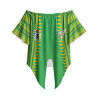 Cook Islands Rugby Custom Off Shoulder Wrap Waist Top Kuki Tribal Pattern Green Version LT05 - Polynesian Pride