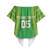 Cook Islands Rugby Custom Off Shoulder Wrap Waist Top Kuki Tribal Pattern Green Version LT05 - Polynesian Pride
