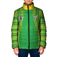 Cook Islands Rugby Custom Padded Jacket Kuki Tribal Pattern Green Version LT05 Men Green - Polynesian Pride
