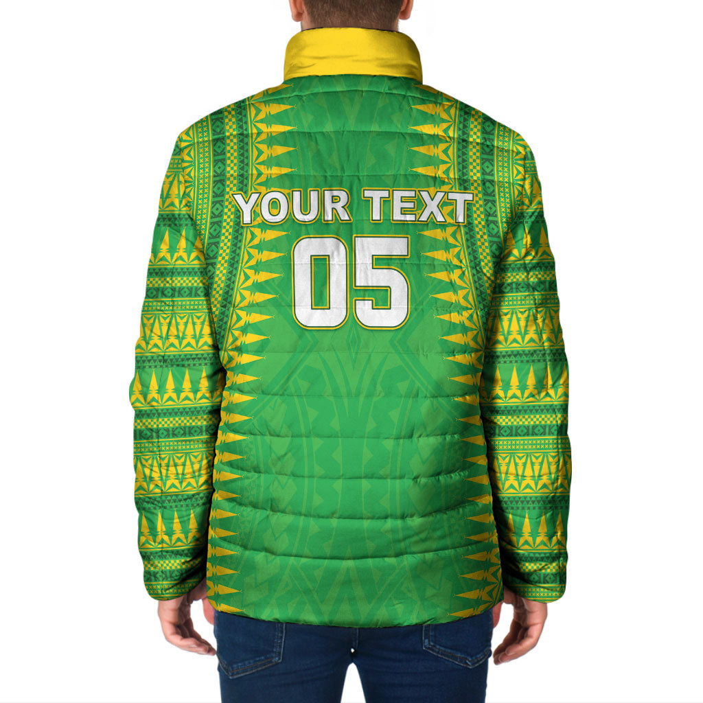 Cook Islands Rugby Custom Padded Jacket Kuki Tribal Pattern Green Version LT05 - Polynesian Pride