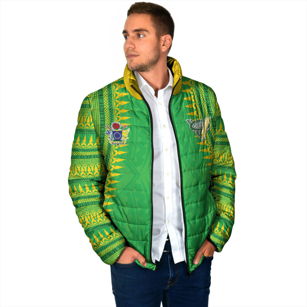 Cook Islands Rugby Custom Padded Jacket Kuki Tribal Pattern Green Version LT05 - Polynesian Pride