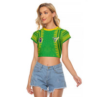 Cook Islands Rugby Custom Raglan Cropped T Shirt Kuki Tribal Pattern Green Version LT05 Female Green - Polynesian Pride