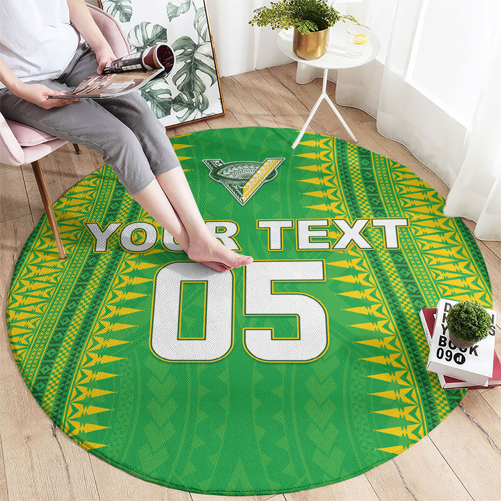 Cook Islands Rugby Custom Round Carpet Kuki Tribal Pattern Green Version LT05 - Polynesian Pride