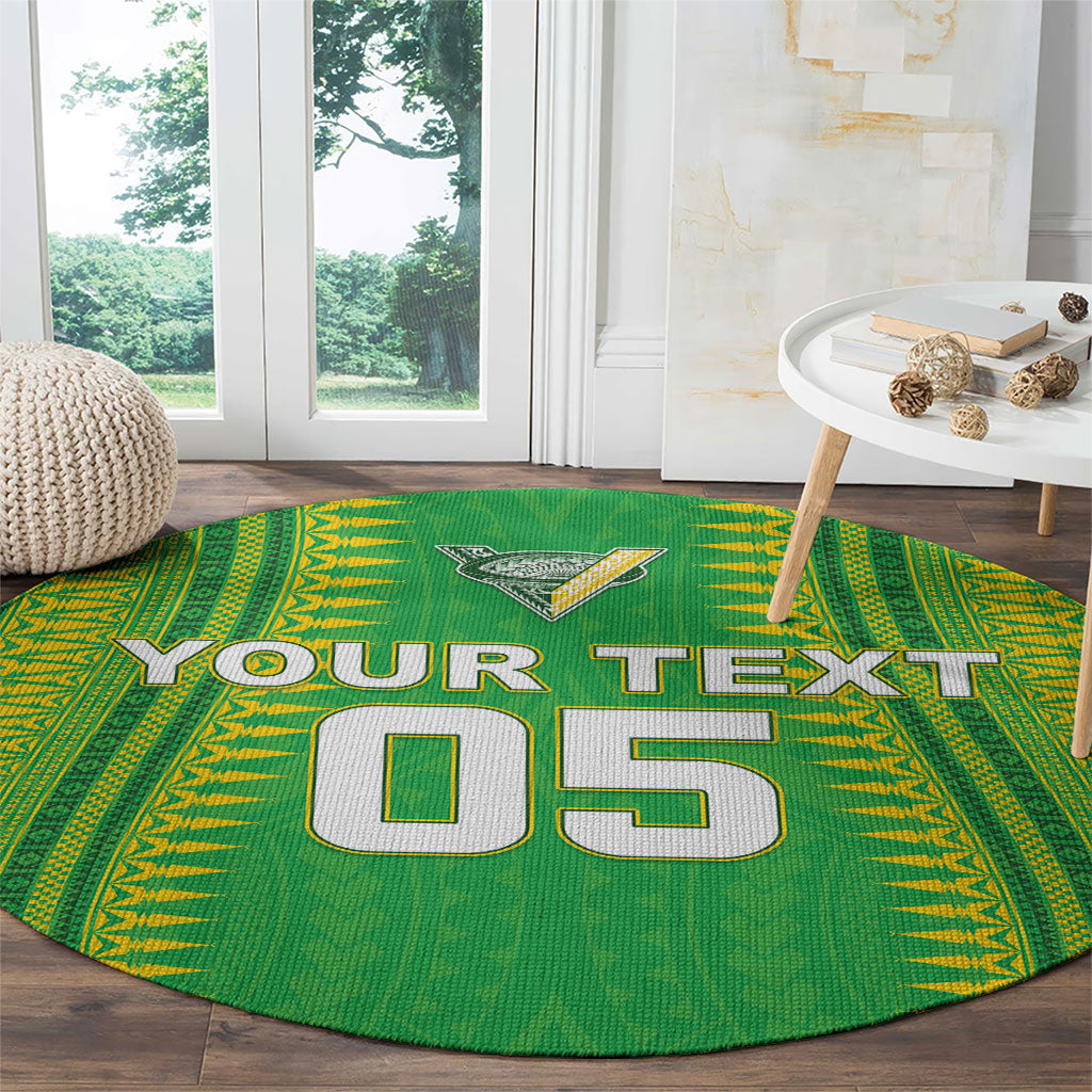 Cook Islands Rugby Custom Round Carpet Kuki Tribal Pattern Green Version LT05 - Polynesian Pride