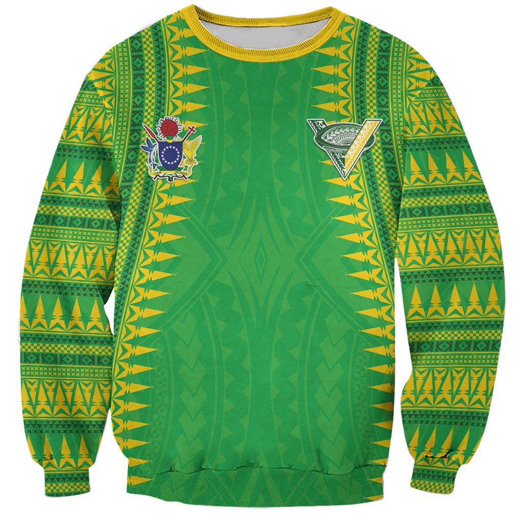 Cook Islands Rugby Custom Sweatshirt Kuki Tribal Pattern Green Version LT05 Unisex Green - Polynesian Pride
