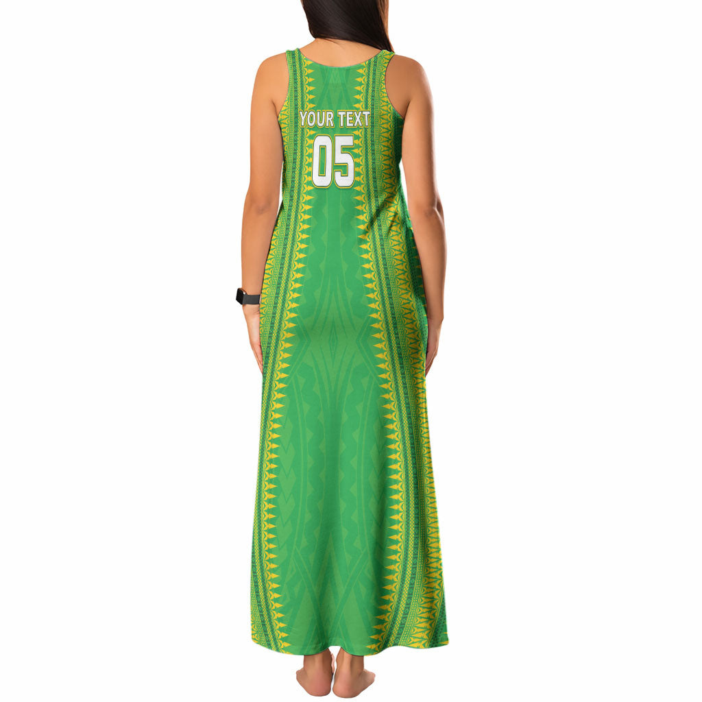 Cook Islands Rugby Custom Tank Maxi Dress Kuki Tribal Pattern Green Version LT05 - Polynesian Pride